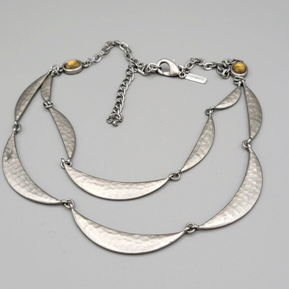 Lane Bryant Hammered Silver Tone Layered Crescent Necklace Lobster Clasp - Picture 1 of 7